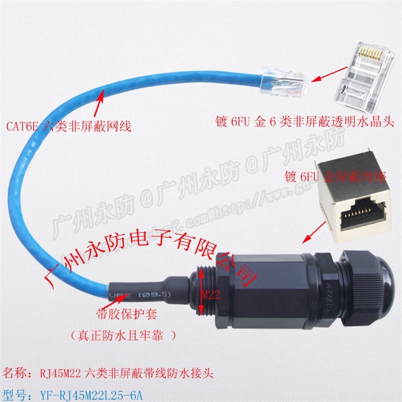 6类超6类防水网络接头 AP室外网桥防水插头 M22屏蔽网线连接器