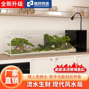 溪流缸客厅小型超白侧滤玻璃一体式 免换水鱼缸家用桌面造景缸 新款