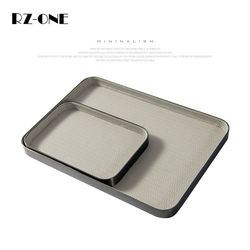 Rzone 北欧轻奢极简金属皮革托盘样板间售楼处客厅餐厅装饰品摆件