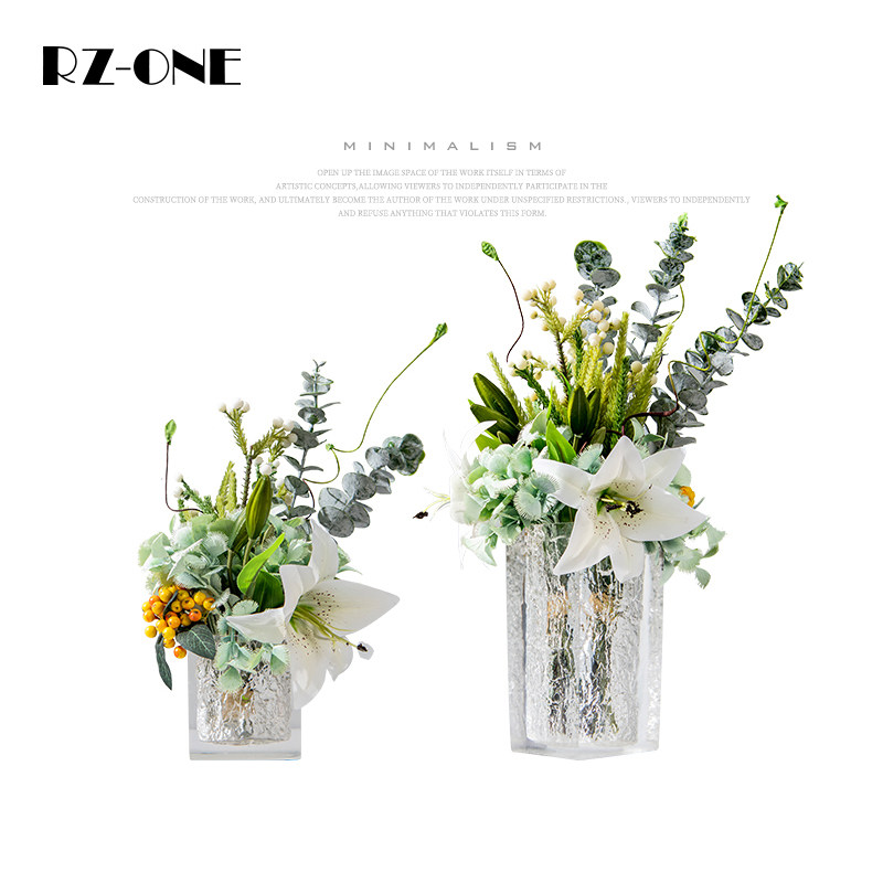 Rzone 透明裂纹玻璃花瓶整体软装花艺餐桌茶几绿植花束装饰品摆件