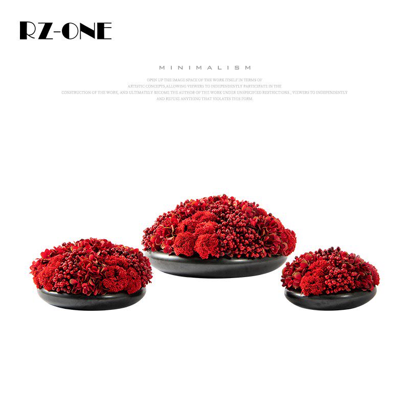 Rzone 新中式仿真花红色绣球浆果博古架茶室前台桌面软装饰品摆件