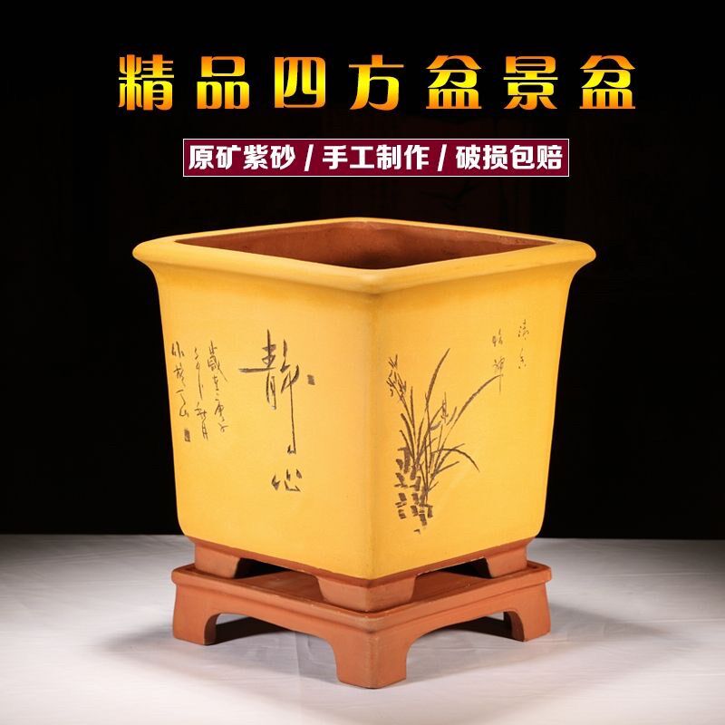 紫砂榕树四方盆阳台庭院特大号植物盆景盆室内客厅创意手绘老桩盆