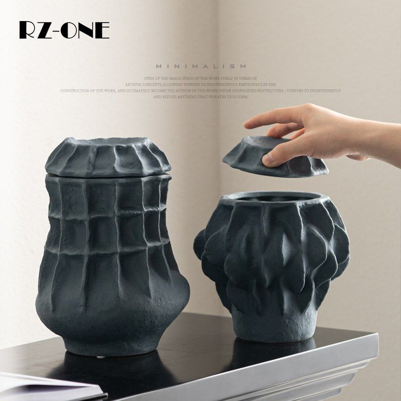 Rzone 侘寂风陶瓷茶叶罐复古怀旧褶皱陶罐小众艺术民宿储物罐摆件