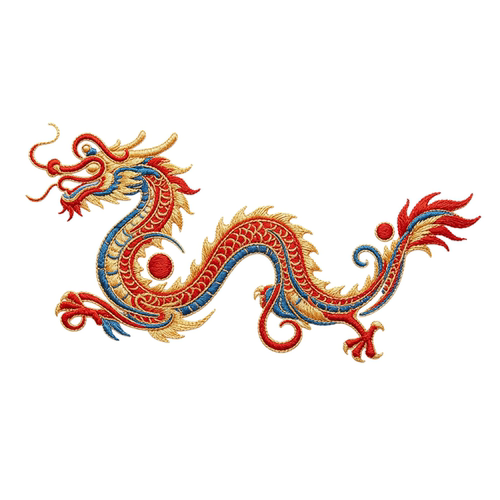 中式瑞兽龙凤麟貔刺绣背胶水溶膜
