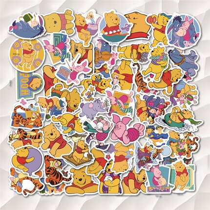50张卡通可爱维尼小熊手账贴纸笔记本电脑手机咖啡杯装饰贴画diy动漫滑板冰箱贴摩托车背卡贴纸装饰小图案