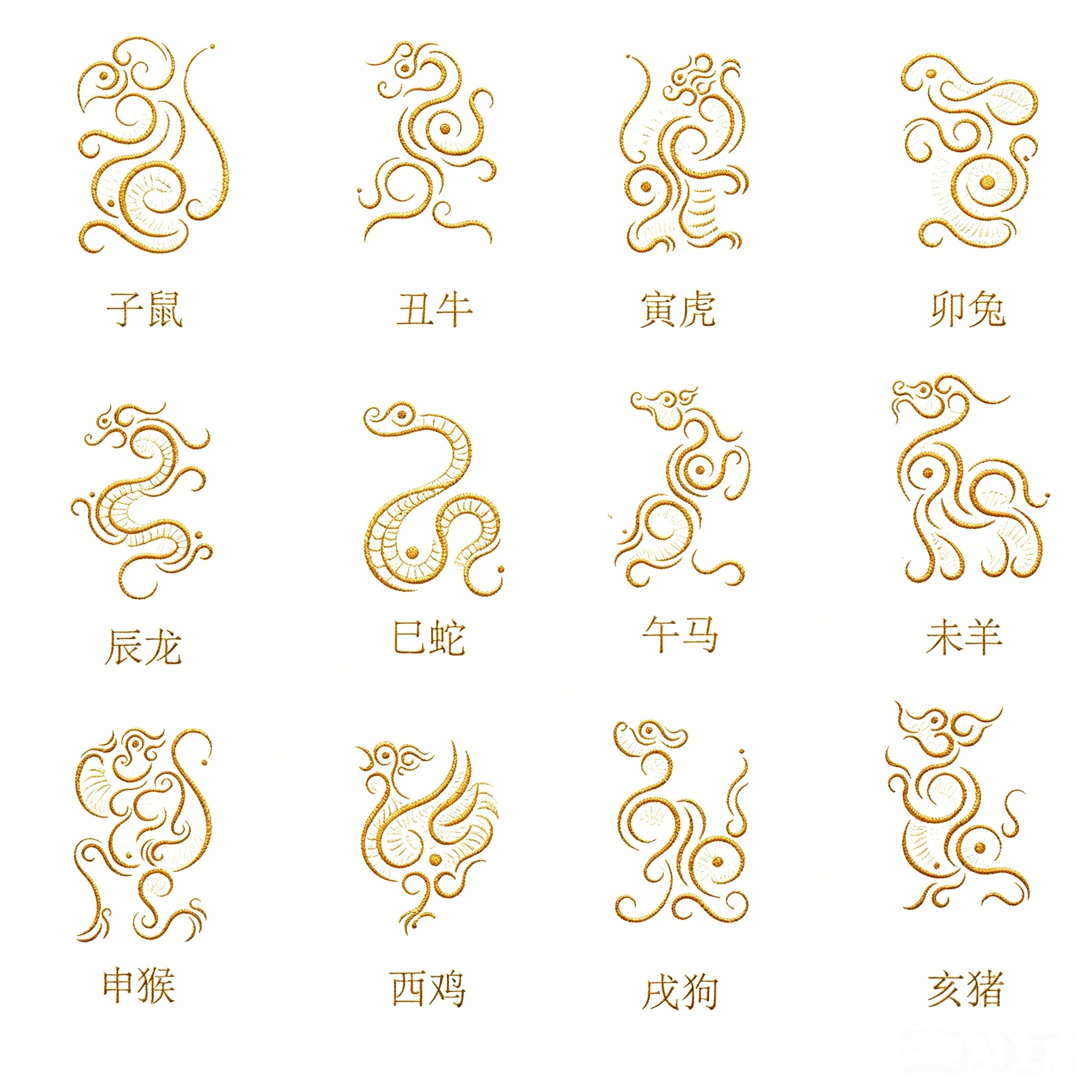 十二生肖传统纹样水溶可撕刺绣