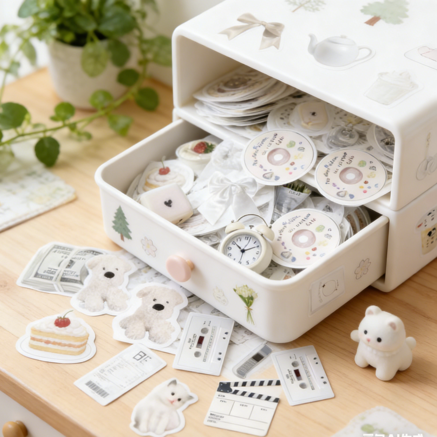 50张ins风白色小物件手账本贴纸小清新少女咕卡装饰行李箱水杯吉他头盔相框画电动车滑板diy精美防水贴画