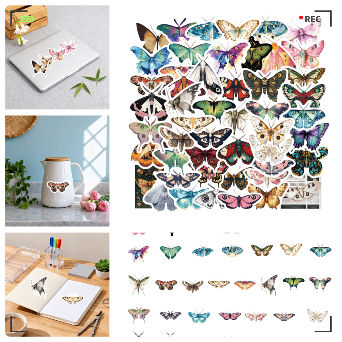 50张绚丽飞蛾蝴蝶彩色昆虫贴纸