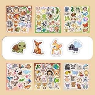 100张半切瑞幸联名手绘猫和老鼠Q版动物墙面贴纸装饰手机壳diy收纳箱充电宝滑板车头盔行李箱自粘防水贴纸