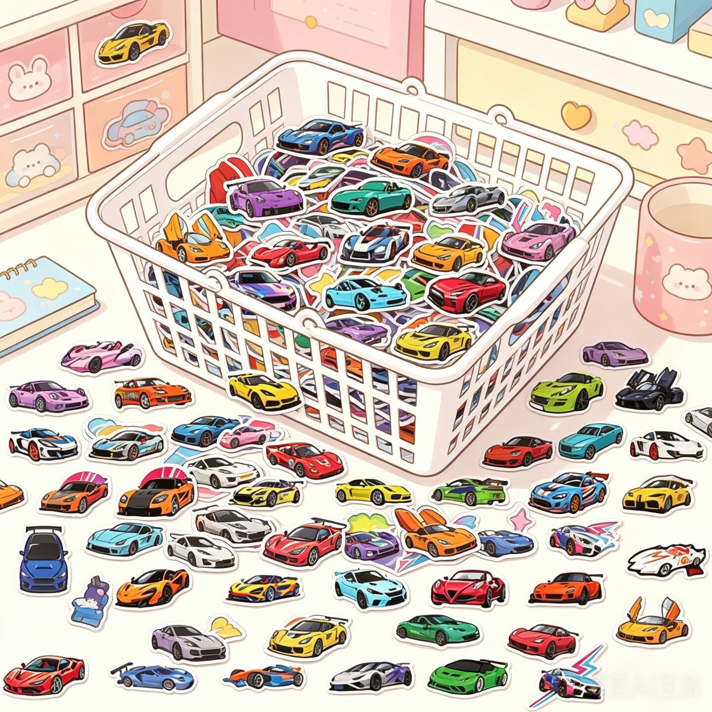 100张汽车总动员儿童文具奖励炫酷跑车Supercar越野卡车冰箱贴纸赛车汽车行李箱头盔水杯咖啡杯DIY防水手账贴