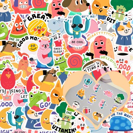 50张鼓励卡通英文激励水果动物头像儿童教师趣味奖励手账文具贴纸小清新少女咕卡装饰行李箱笔记本电脑diy贴