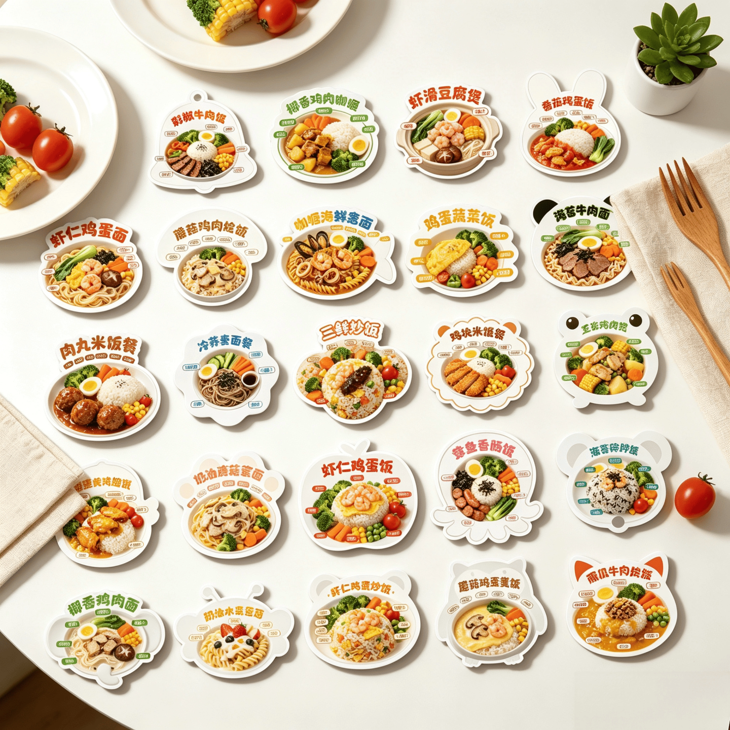 50张儿童趣味饭菜图案防水贴画