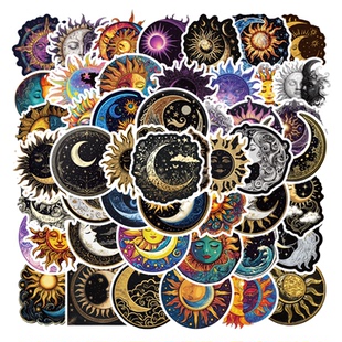 50张神秘天体个性复古太阳月亮星星波西米亚风装饰涂鸦汽车贴纸可DIY手帐行李箱冰箱头盔笔记本电脑不干胶贴