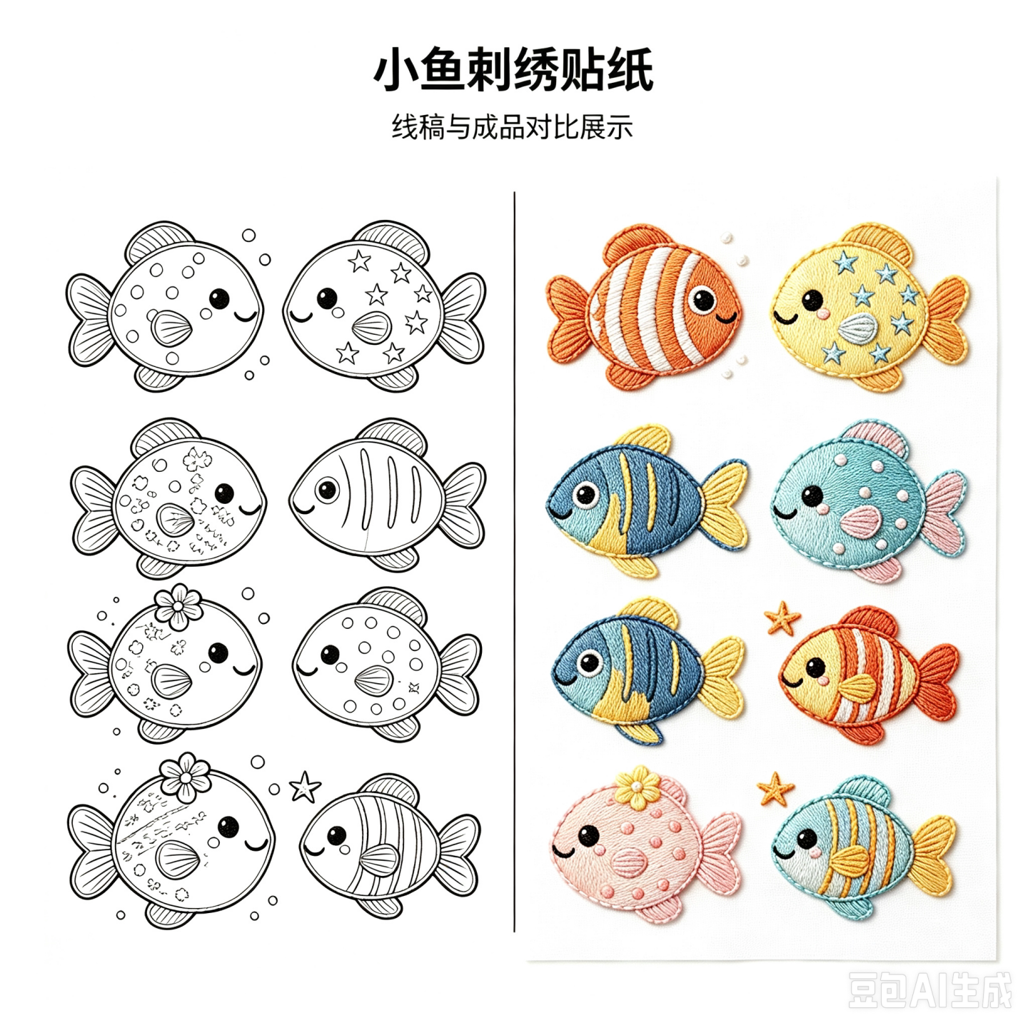A4小鱼水溶自粘刺绣可打印贴纸