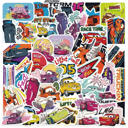 50张卡通迈阿密总动员汽车涂鸦贴纸赛车行李箱迪士尼闪电麦昆赛车装饰行李箱笔记本电脑手机壳吉他防水贴画
