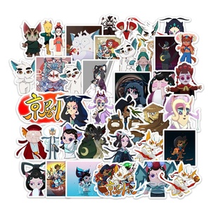 40张卡通京剧猫动漫人物表情包防水贴纸可diy行李箱吉他手机壳笔记本电脑平板烤箱滑板冰箱装饰环保无毒贴纸