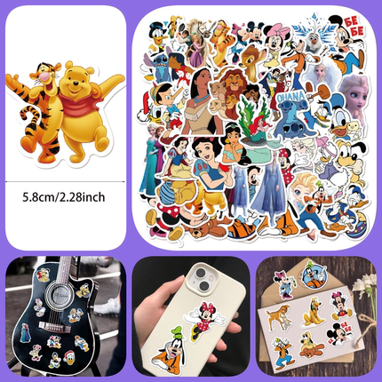 100张DSN卡通动画片维尼熊米奇公主人物涂鸦贴纸可装饰手机笔记本电脑行李箱电动车摩托车平板水杯个性环保贴