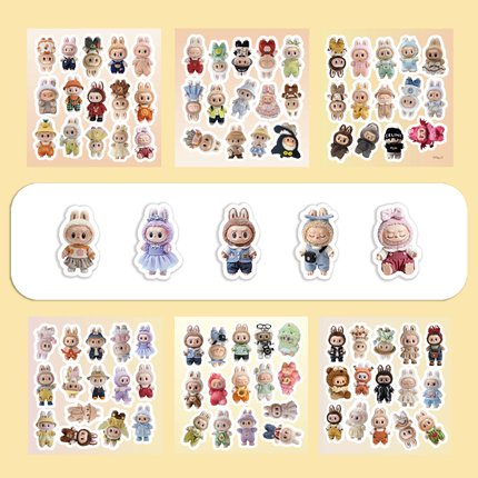500贴卡通可爱写实拉布布labubu创意儿童奖励手账贴纸手机壳笔记本电脑行李箱桌面水杯头盔充电宝吉他DIY贴画
