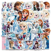 50张Frozen冰雪奇缘艾莎公主卡通儿童奖励手账贴纸装 饰行李箱笔记本电脑水杯收纳箱音响手机壳DIY防水贴画