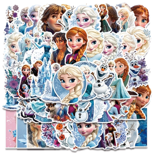 50张Frozen冰雪奇缘艾莎公主卡通儿童奖励手账贴纸装饰行李箱笔记本电脑水杯收纳箱音响手机壳DIY防水贴画