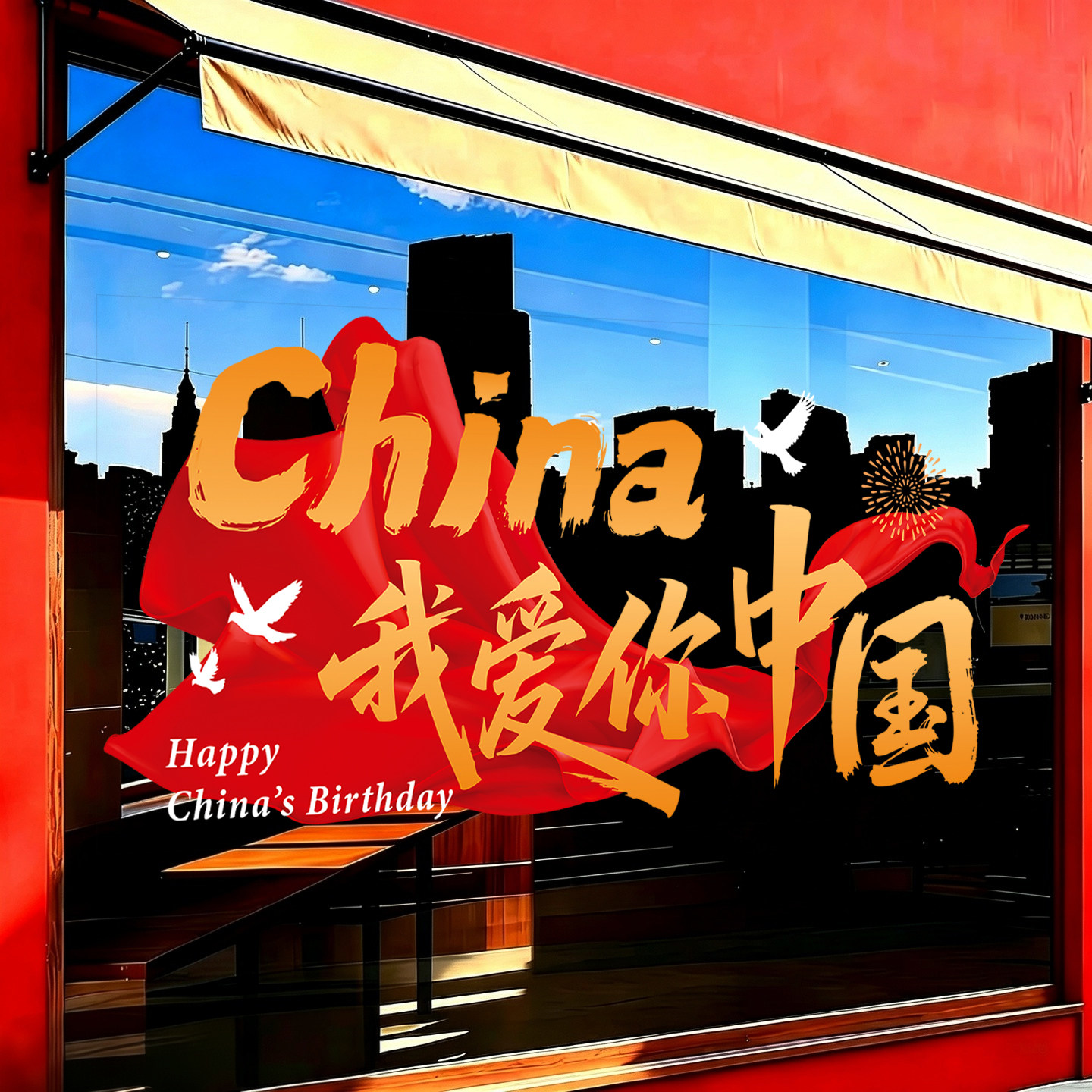 中秋国庆装饰玻璃门贴纸十一节日橱窗窗花贴氛围装扮布置静电贴纸