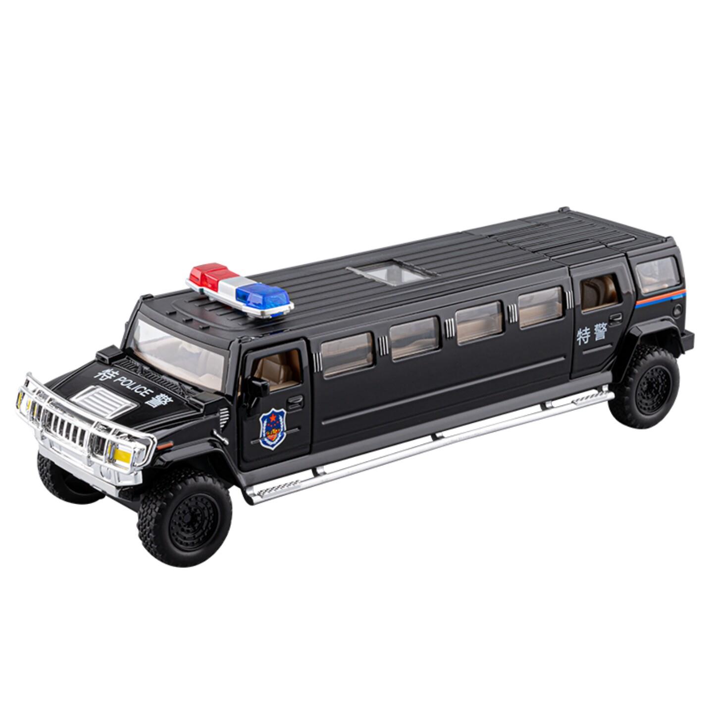 1:32悍马加长版警车车模仿真合金公安特警汽车模型儿童玩具车男孩