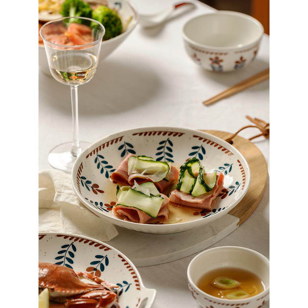 日式鱼盘子ins风菜盘家用陶瓷深盘碟子菜碗高颜值饭碗碟套装餐具