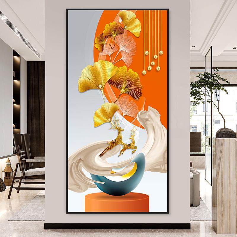 入户玄关装饰画轻奢大气墙纸走廊背景墙贴画羽毛竖版高端自粘壁画