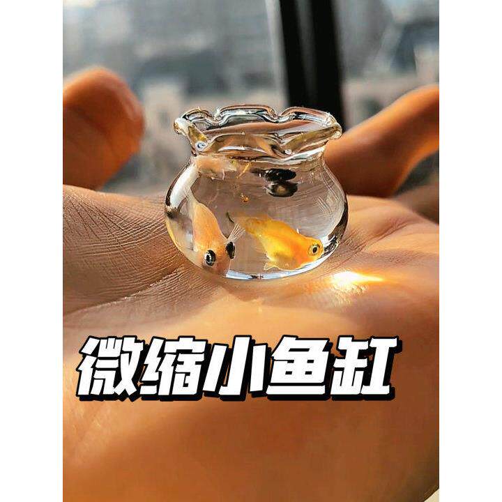 过家家玩具微缩迷你仿真小鱼缸玩具手工diy材料模型鱼缸造景摆件