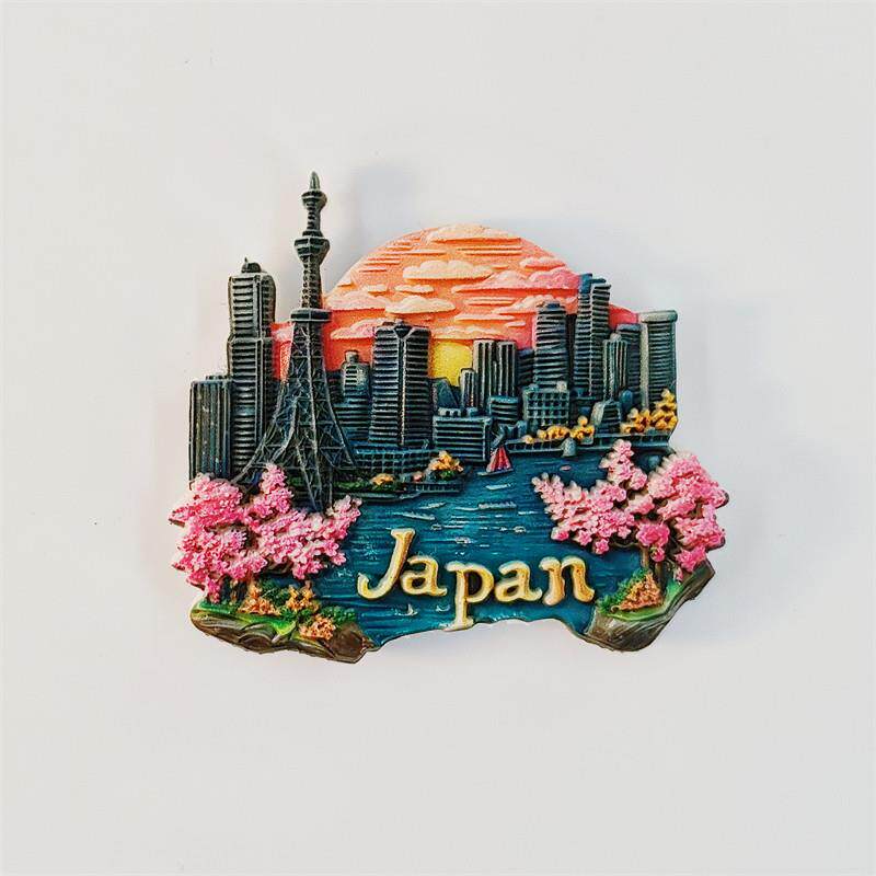 日本东京创意晚霞风景旅游纪念品立体地标建筑装饰磁性冰箱贴礼物