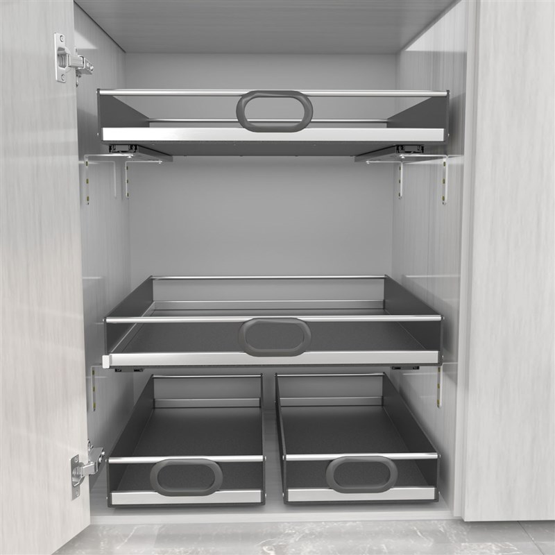 新款家用厨房深柜改造黑色拉篮橱柜收纳盒整理托盘带轨道环保抽屉