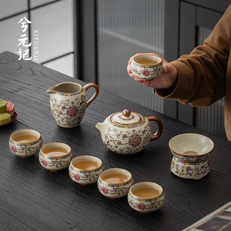 缠枝莲青花釉里红汝窑功夫茶具套装2024新款家用茶壶茶杯礼盒送礼