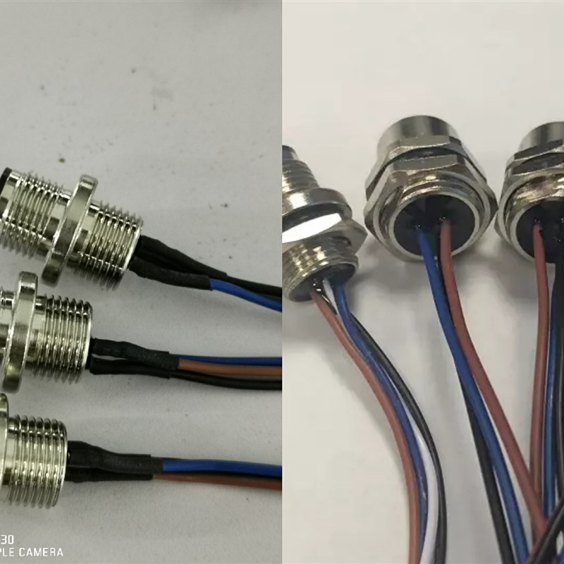 航空插头M12插座4T5P8芯12针孔法兰座公头母头焊接线灌胶带线防水