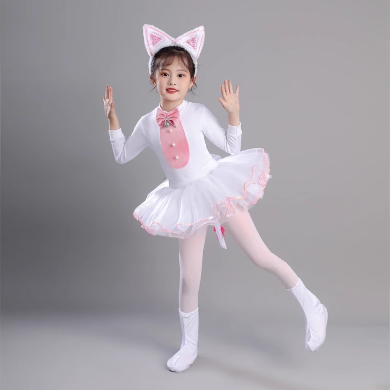 小猫动物服小猫钓鱼演出服猫咪儿大童舞蹈表演服波斯猫纱裙舞台装