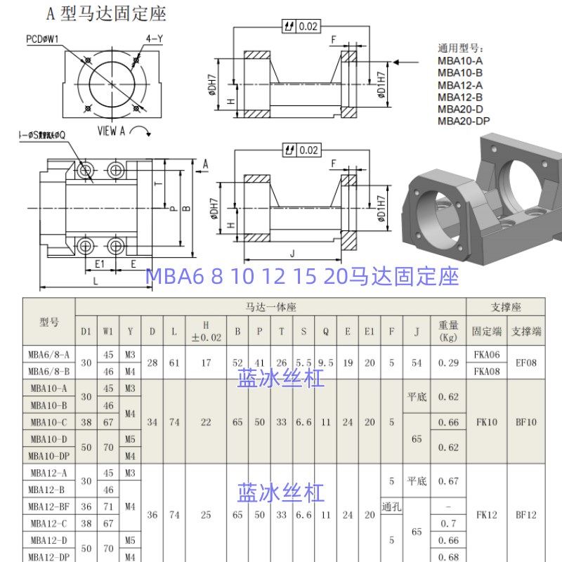 电机一体机轴承马达固定座MBA/MBL/MBCB/MBCE/MBH6 8 10 12 15 20
