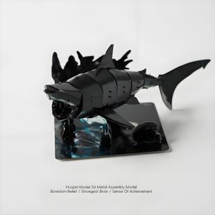巨齿鲨金属拼装模型可动仿真海洋生物合金积木3d立体拼图造景diy