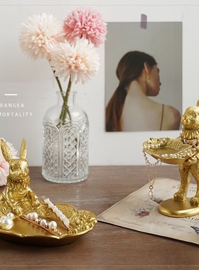 1PC欧式复古金色兔子手饰盘摄影拍照小道具摆件装饰品小创意饰品