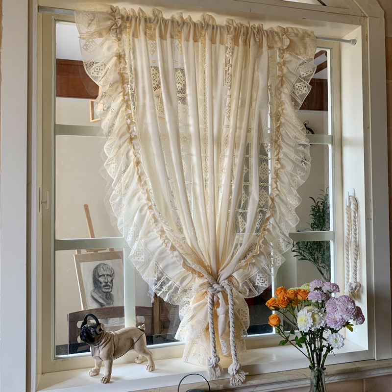 美式法式镂空纱帘田园复古格子北欧窗纱窗帘阳台飘窗免打孔粘贴式