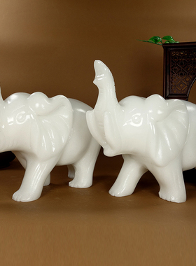 天然阿富汗白玉大象摆饰招财客厅玄关吸水象商铺开业送礼家居饰品