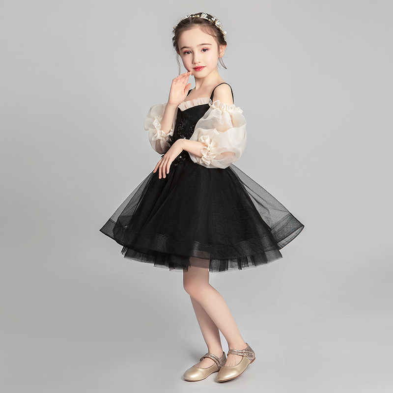 女童晚礼服儿童公主裙蓬蓬纱小女孩模特走秀演出服高端黑洋气秋装