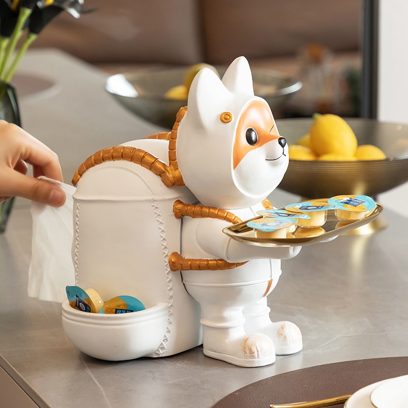 慧心巧聚收纳纸巾盒宇航员狗狗抽纸盒客厅茶几装饰品钥匙收纳摆件