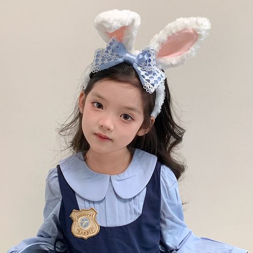 卡通可爱毛绒兔耳朵发箍儿童洗脸头箍游乐园cos兔子警官头饰