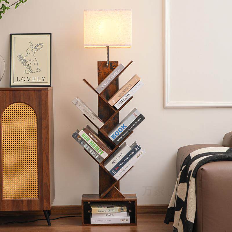 中古风落地灯客厅木质美式复古简约现代装饰书房置物架一体立式灯