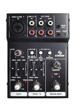 STEREN迷你调音台3路输入2输出麦克风话筒吉他电脑声卡多功能便携