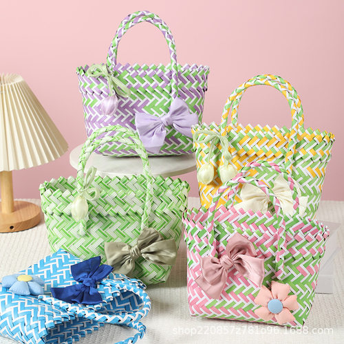 手工编织篮子夏日油画风收纳篮女