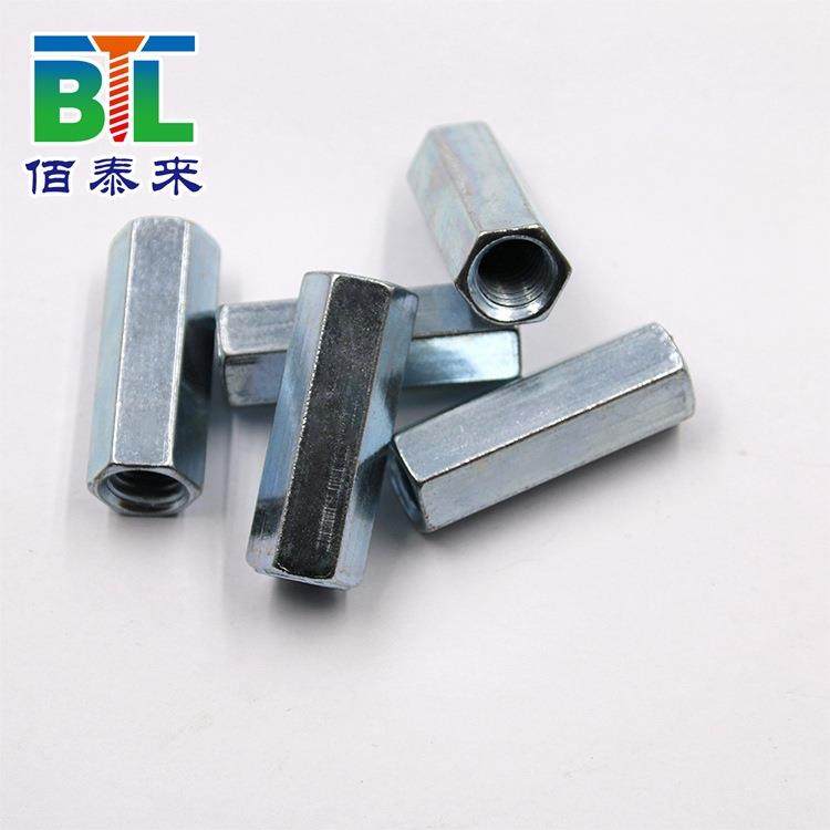 直销镀锌加长接头螺帽外六角接头母m8加厚接头母加高丝杠母