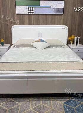 奶油风白色现代简约全实木床1.8米轻奢主卧室双人床1.5橡木储物床