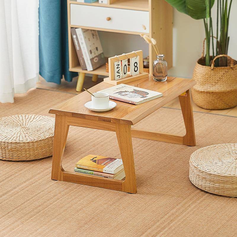 W8新中式榆木飘窗茶几小桌子矮桌可折叠榻榻米桌阳台实木茶桌炕几