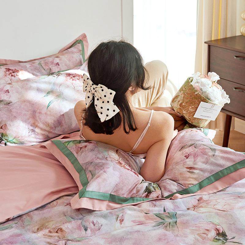 数码印花轻奢田园粉色大花全棉双拼角四件套,收纳整理,烫衣板及配件,淘宝优惠券,粉丝福利购,淘宝优惠卷