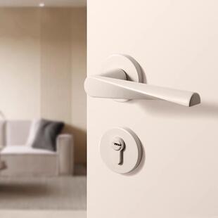 烁盾卧室门锁奶油风格室内静音房门锁米白色房间木门锁磁吸门把手